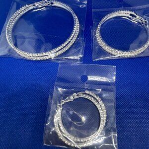 Sterling Silver Earrings bundle | Rhinestone Hoop Earrings x 3